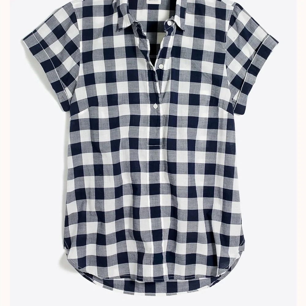 J. CREW Women's Navy Gingham Top, Size M